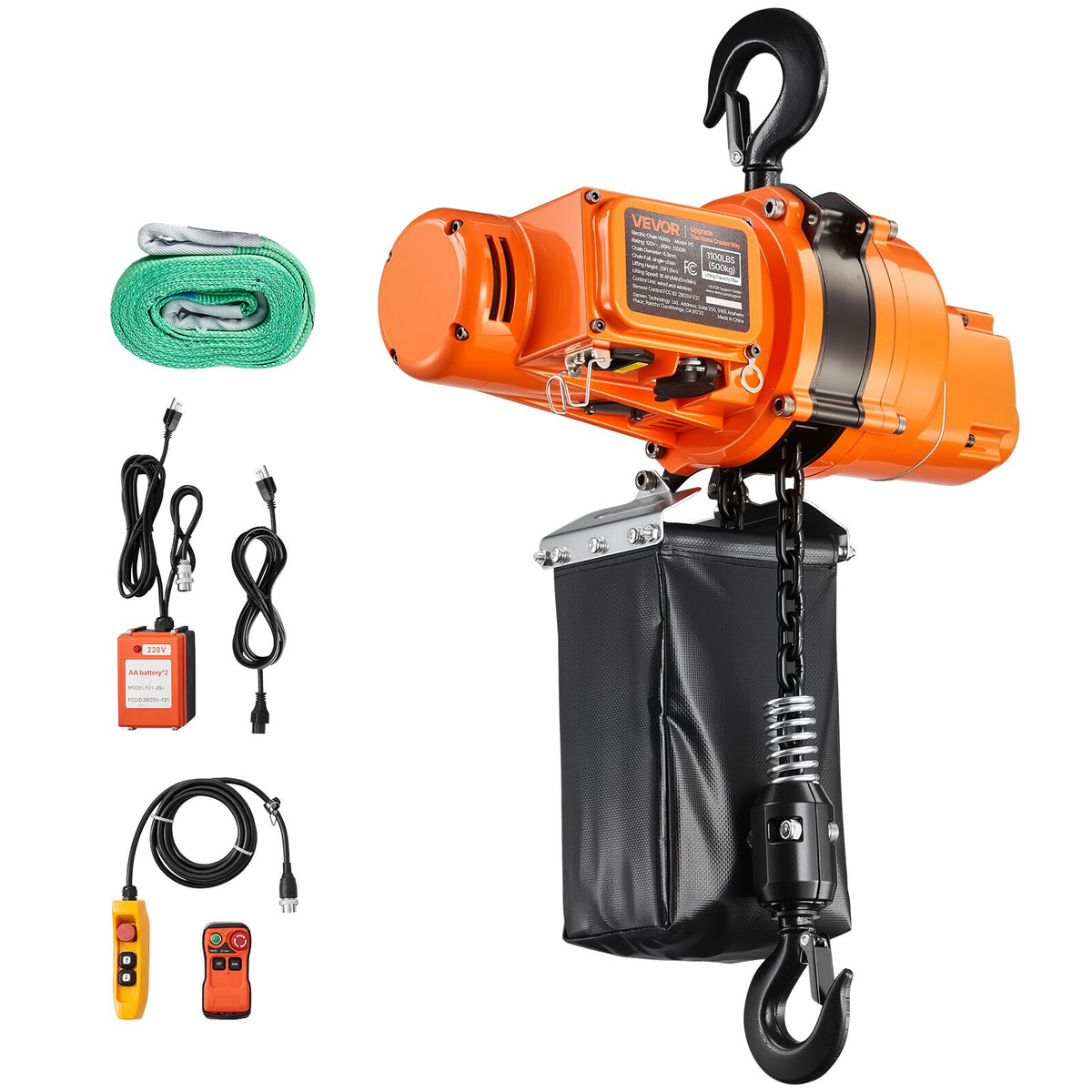 VEVOR 1100 lbs Electric Chain Hoist, 20 ft Lifting Height, 120V Single Phase Overhead Crane with 328 ft Wireless & 15 ft Wired Remote Control, Power Electric Hoist for Factories, Warehouses, Garages - GDSDDHLHLJCKCHUKB001V1 - view 10