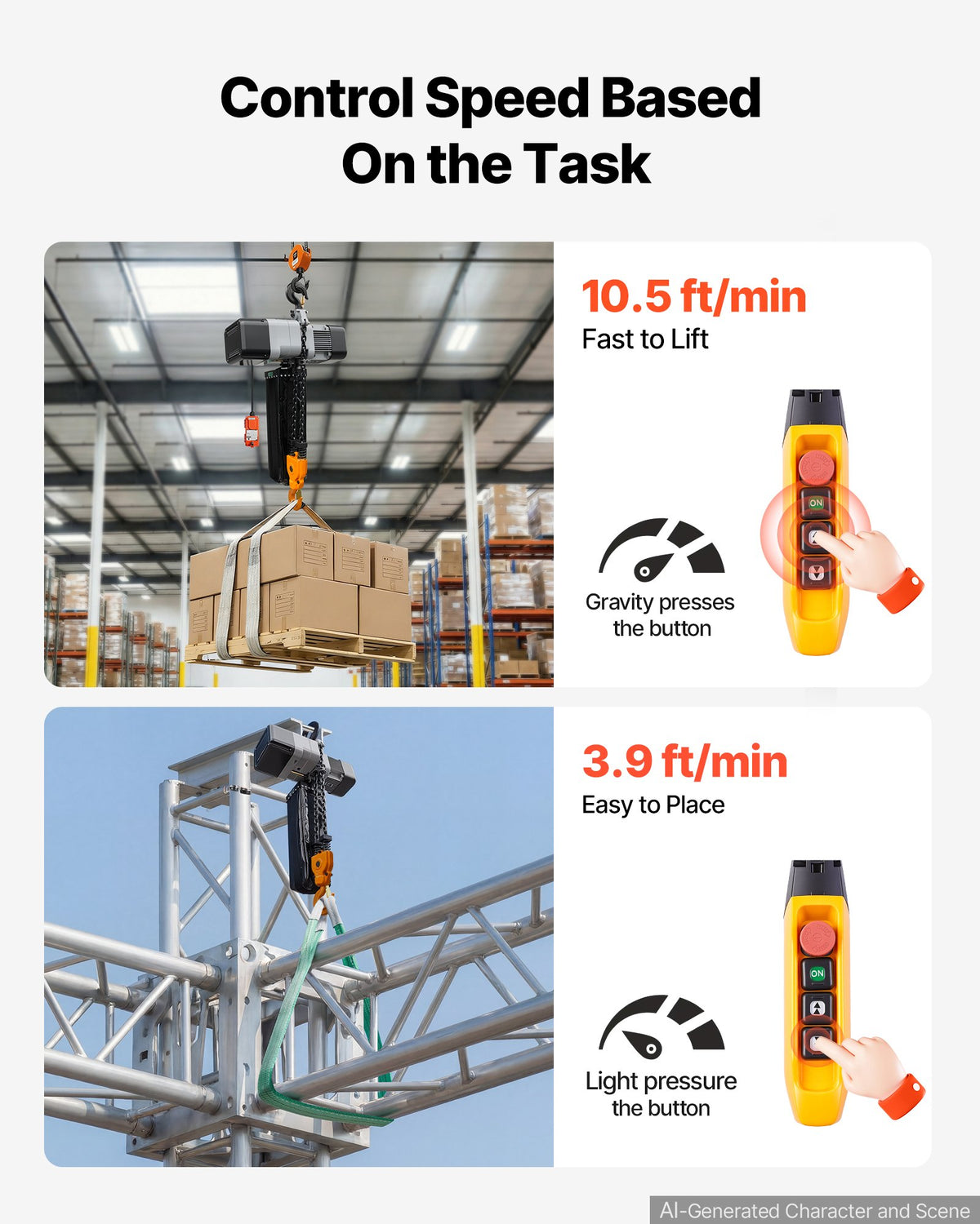 VEVOR 11000 lbs Electric Chain Hoist 30 ft Lift Three-Phase Overhead Crane, Double G100 Chain with 328 ft Wireless & 27 ft Wired Remote Control, 208-240V/440-480V, for Factories, Warehouses, Garages - GDSDDHLHLJCKJBHTU003V8 - view 4