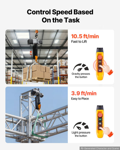 VEVOR 11000 lbs Electric Chain Hoist 30 ft Lift Three-Phase Overhead Crane, Double G100 Chain with 328 ft Wireless & 27 ft Wired Remote Control, 208-240V/440-480V, for Factories, Warehouses, Garages - GDSDDHLHLJCKJBHTU003V8 - view 4