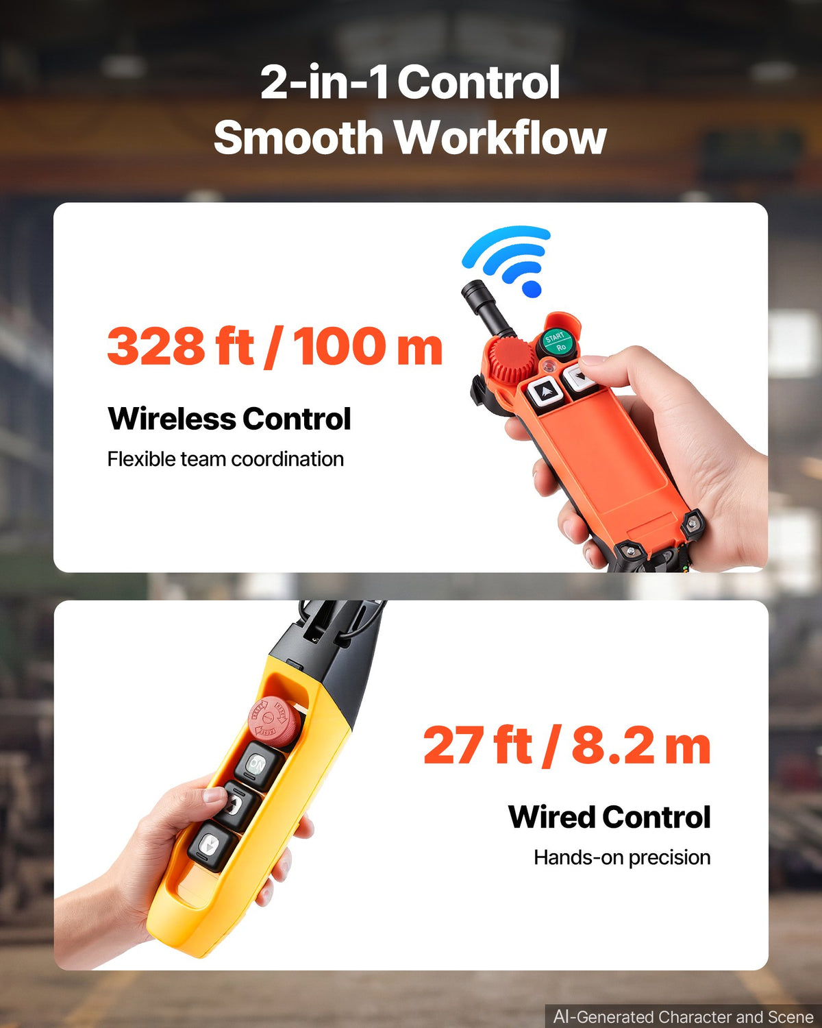 VEVOR 11000 lbs Electric Chain Hoist 30 ft Lift Three-Phase Overhead Crane, Double G100 Chain with 328 ft Wireless & 27 ft Wired Remote Control, 208-240V/440-480V, for Factories, Warehouses, Garages - GDSDDHLHLJCKJBHTU003V8 - view 5