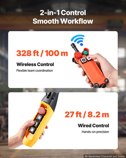 VEVOR 11000 lbs Electric Chain Hoist 30 ft Lift Three-Phase Overhead Crane, Double G100 Chain with 328 ft Wireless & 27 ft Wired Remote Control, 208-240V/440-480V, for Factories, Warehouses, Garages - GDSDDHLHLJCKJBHTU003V8 - view 5