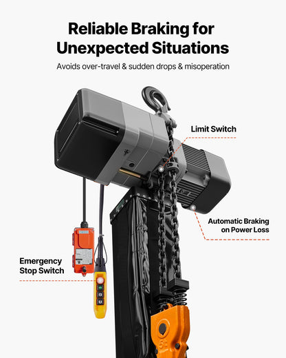 VEVOR 11000 lbs Electric Chain Hoist 30 ft Lift Three-Phase Overhead Crane, Double G100 Chain with 328 ft Wireless & 27 ft Wired Remote Control, 208-240V/440-480V, for Factories, Warehouses, Garages - GDSDDHLHLJCKJBHTU003V8 - view 6