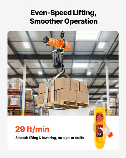 VEVOR 2200 lbs Electric Chain Hoist, 10 ft Lifting Height, 120V Single Phase Overhead Crane with 10 ft Wired Remote Control, G100 Chain Electric Lift Hoist for Factories, Warehouses, Garages - GDSDDHLHLJCKME748001V1 - view 4