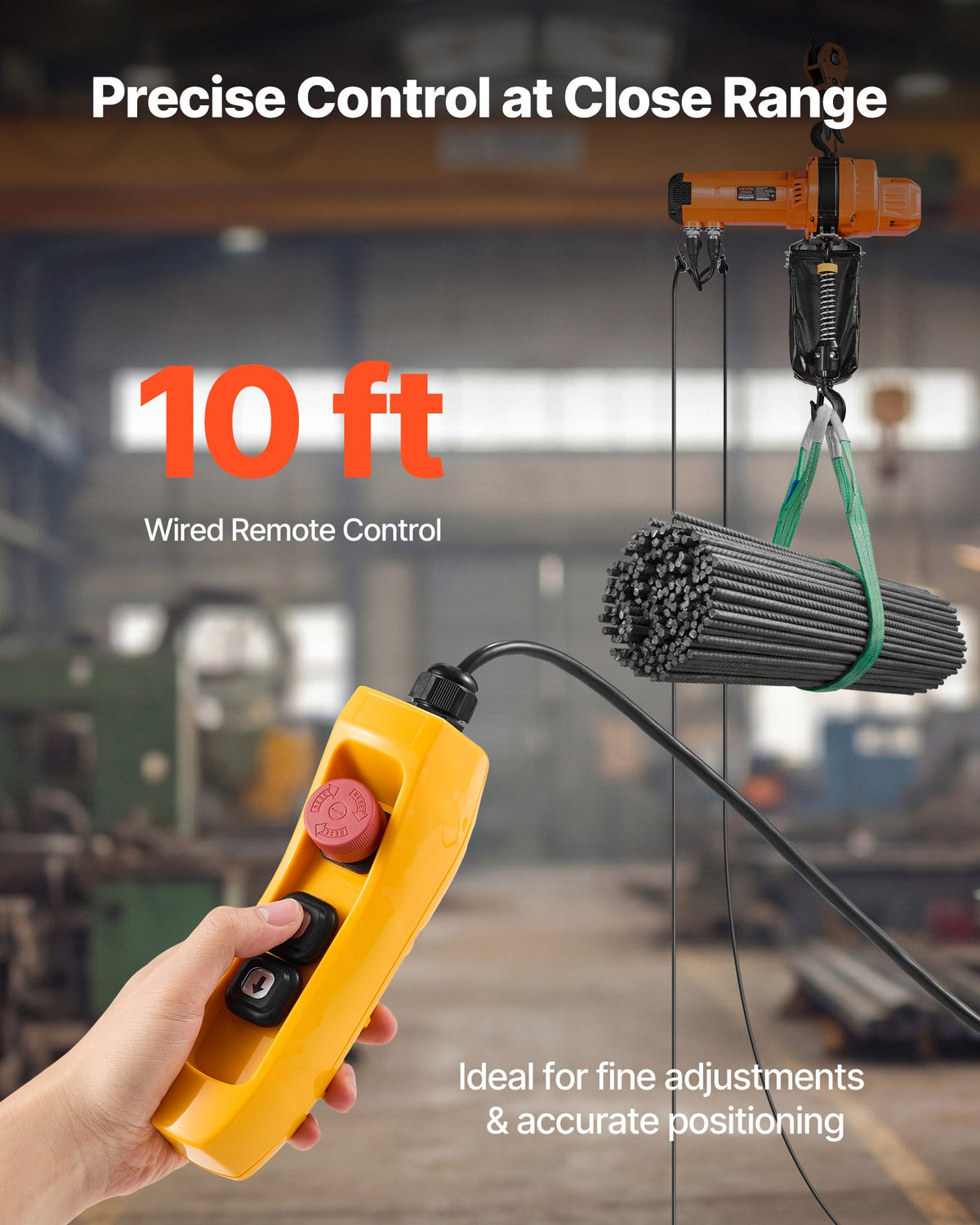 VEVOR 2200 lbs Electric Chain Hoist, 10 ft Lifting Height, 120V Single Phase Overhead Crane with 10 ft Wired Remote Control, G100 Chain Electric Lift Hoist for Factories, Warehouses, Garages - GDSDDHLHLJCKME748001V1 - view 5