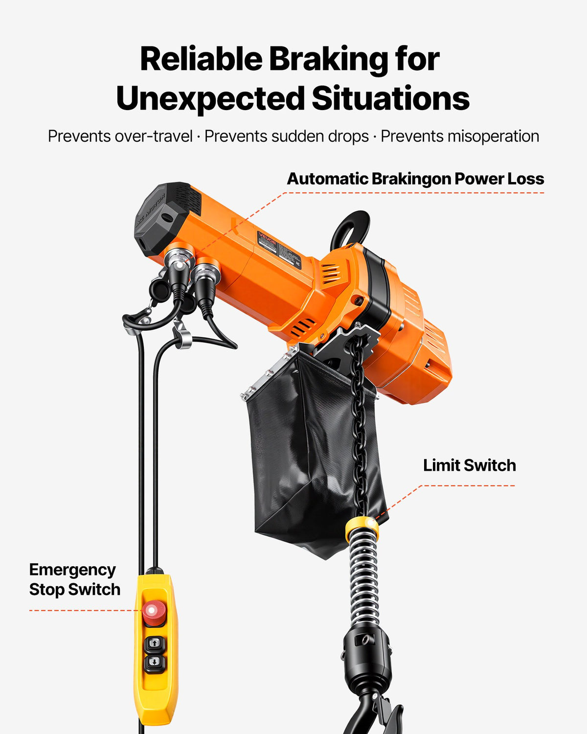VEVOR 2200 lbs Electric Chain Hoist, 10 ft Lifting Height, 120V Single Phase Overhead Crane with 10 ft Wired Remote Control, G100 Chain Electric Lift Hoist for Factories, Warehouses, Garages - GDSDDHLHLJCKME748001V1 - view 6