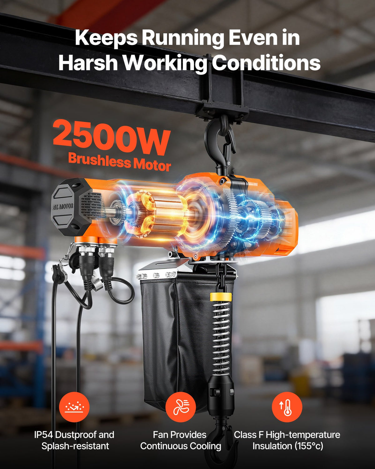 VEVOR 2200 lbs Electric Chain Hoist, 10 ft Lifting Height, 120V Single Phase Overhead Crane with 10 ft Wired Remote Control, G100 Chain Electric Lift Hoist for Factories, Warehouses, Garages - GDSDDHLHLJCKME748001V1 - view 7