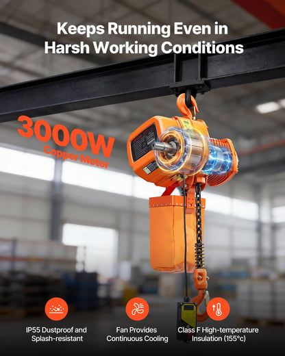 VEVOR 4400 lbs Electric Chain Hoist, 20 ft Lifting Height, Three-Phase Overhead Crane with 328 ft Wireless Remote Control, Single G100 Chain Electric Lift Hoist for Factories, Warehouses, Garages - GDSDDHLHLJCKTHQ8Y001V8 - view 7