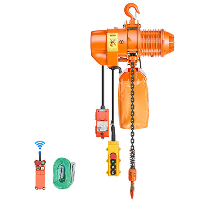 VEVOR 1100 lbs Electric Chain Hoist, 20 ft Lifting Height, Three-Phase Overhead Crane with 328 ft Wireless & 15 ft Wired Remote Control, Single G80 Chain Hoist for Factories, Warehouses, Garages - GDSDDHLHLJCKVDE51001V8 - view 1