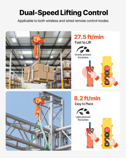 VEVOR 1100 lbs Electric Chain Hoist, 20 ft Lifting Height, Three-Phase Overhead Crane with 328 ft Wireless & 15 ft Wired Remote Control, Single G80 Chain Hoist for Factories, Warehouses, Garages - GDSDDHLHLJCKVDE51001V8 - view 4