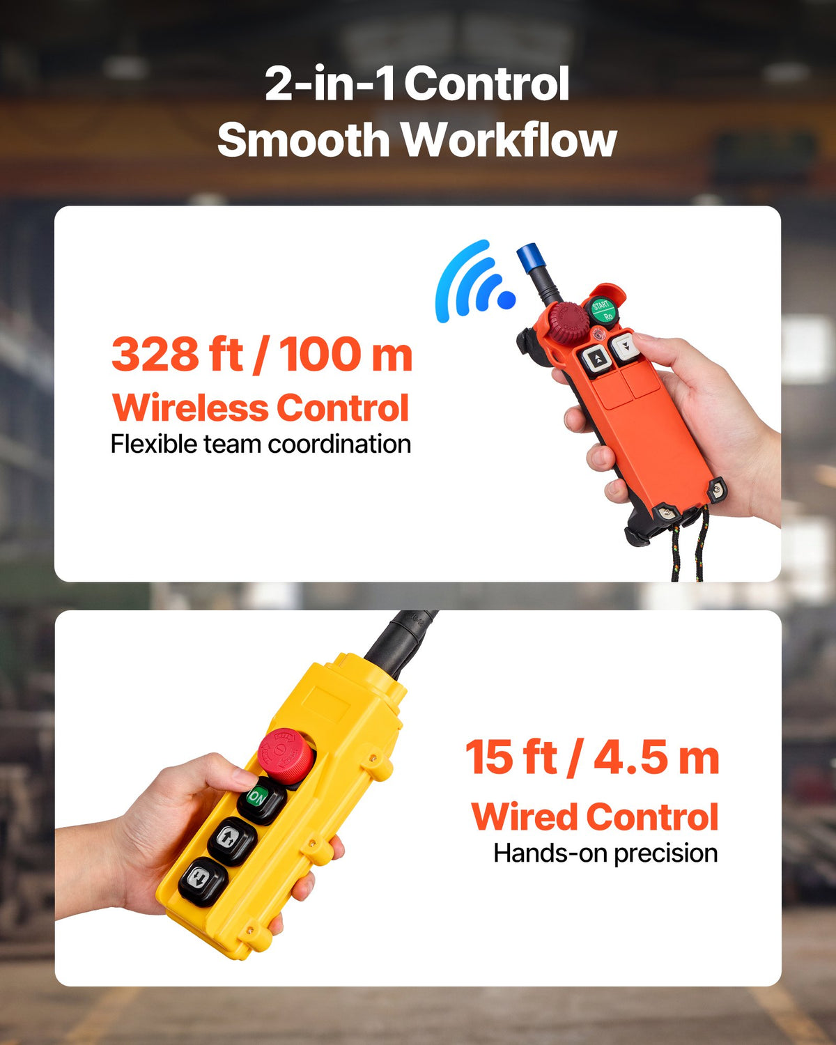 VEVOR 1100 lbs Electric Chain Hoist, 20 ft Lifting Height, Three-Phase Overhead Crane with 328 ft Wireless & 15 ft Wired Remote Control, Single G80 Chain Hoist for Factories, Warehouses, Garages - GDSDDHLHLJCKVDE51001V8 - view 5