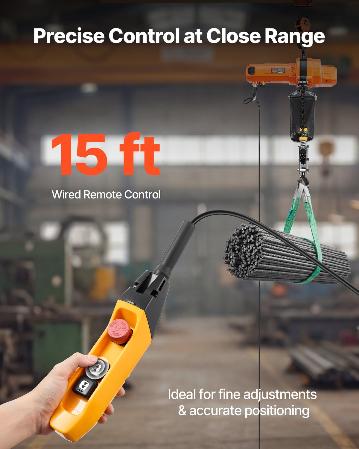 VEVOR 2200 lbs Electric Chain Hoist, 20 ft Lifting Height, 120V Single Phase Overhead Crane with 15 ft Wired Remote Control, G100 Chain Electric Lift Hoist for Factories, Warehouses, Garages - GDSDDHLHLJCKWGHBE001V1 - view 5