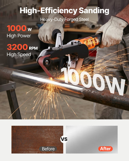 VEVOR Pipe Tube Polisher Sander, 1000W Pipe Belt Sander with 6 Variable Speeds 1100-3200rpm, Professional Belt Sander Grinding Machine with 100PCS Sanding Belts for Burnishing Finishing Rust Removal - GDSDJ800W15XZO7NWV1 - view 3
