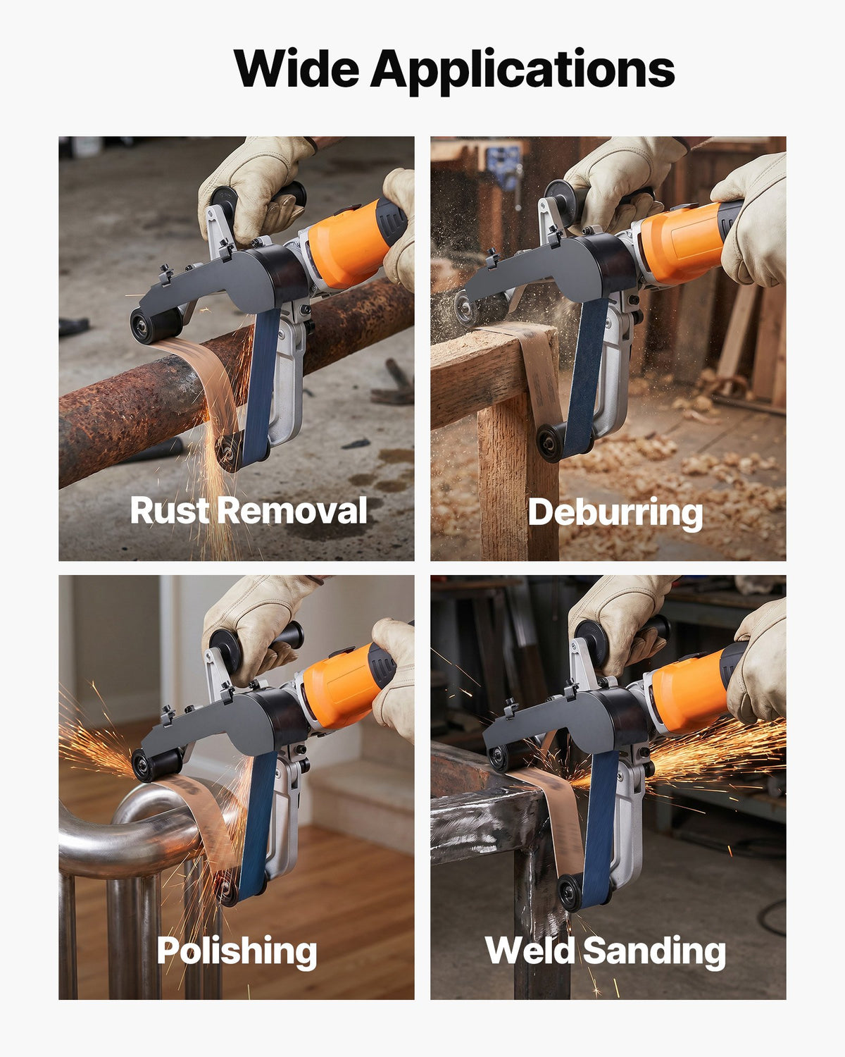 VEVOR Pipe Tube Polisher Sander, 1000W Pipe Belt Sander with 6 Variable Speeds 1100-3200rpm, Professional Belt Sander Grinding Machine with 100PCS Sanding Belts for Burnishing Finishing Rust Removal - GDSDJ800W15XZO7NWV1 - view 7