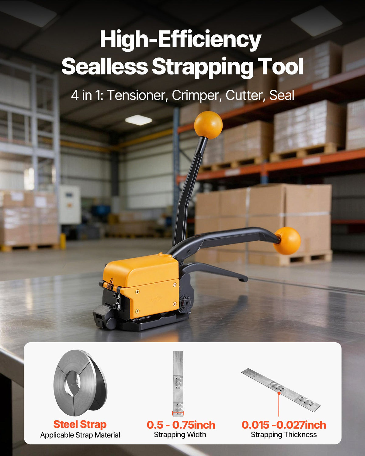 VEVOR Banding Strapping Kit, Heavy Duty A3 Steel Banding Sealer Tool with Adjustable Width, Manual Metal Pallet Packaging Strapping Kit for Warehouse, Transportation, Industrial Bundling, Home Use - GDSDKZGJ1JTBB8XI3001V0 - view 3