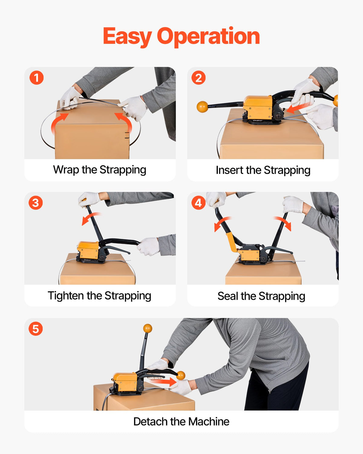 VEVOR Banding Strapping Kit, Heavy Duty A3 Steel Banding Sealer Tool with Adjustable Width, Manual Metal Pallet Packaging Strapping Kit for Warehouse, Transportation, Industrial Bundling, Home Use - GDSDKZGJ1JTBB8XI3001V0 - view 5