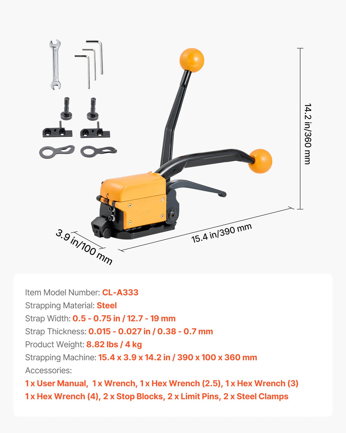 VEVOR Banding Strapping Kit, Heavy Duty A3 Steel Banding Sealer Tool with Adjustable Width, Manual Metal Pallet Packaging Strapping Kit for Warehouse, Transportation, Industrial Bundling, Home Use - GDSDKZGJ1JTBB8XI3001V0 - view 8