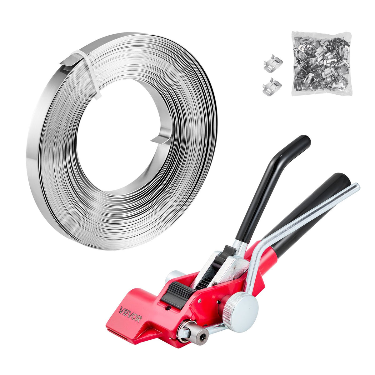 VEVOR Steel Banding Strapping Kit, Heavy Duty Banding Sealer Tool with 100 ft Binding Straps, 100 Metal Clasps, Manual Pallet Packaging Strapping Kit for Warehouse, Transportation, Industrial Bundling - GDSDKZGJGD341IAHN001V0 - view 1