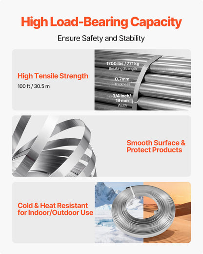 VEVOR Steel Banding Strapping Kit, Heavy Duty Banding Sealer Tool with 100 ft Binding Straps, 100 Metal Clasps, Manual Pallet Packaging Strapping Kit for Warehouse, Transportation, Industrial Bundling - GDSDKZGJGD341IAHN001V0 - view 6