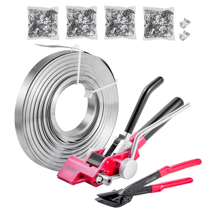 VEVOR Steel Banding Strapping Kit, Heavy Duty Banding Sealer Tool with 400 ft Binding Straps, 400 Metal Clasps, Manual Pallet Packaging Strapping Kit for Warehouse, Transportation, Industrial Bundling - GDSDKZGJGD34CH7CO001V0 - view 1