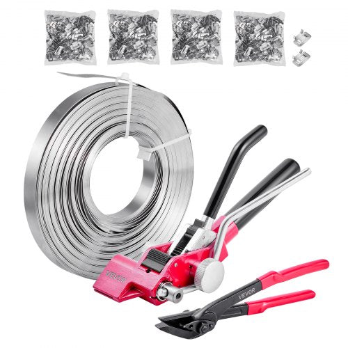 VEVOR Steel Banding Strapping Kit, Heavy Duty Banding Sealer Tool with 400 ft Binding Straps, 400 Metal Clasps, Manual Pallet Packaging Strapping Kit for Warehouse, Transportation, Industrial Bundling - GDSDKZGJGD34CH7CO001V0 - view 2