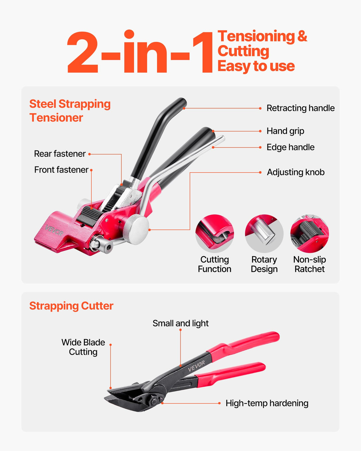 VEVOR Steel Banding Strapping Kit, Heavy Duty Banding Sealer Tool with 400 ft Binding Straps, 400 Metal Clasps, Manual Pallet Packaging Strapping Kit for Warehouse, Transportation, Industrial Bundling - GDSDKZGJGD34CH7CO001V0 - view 5