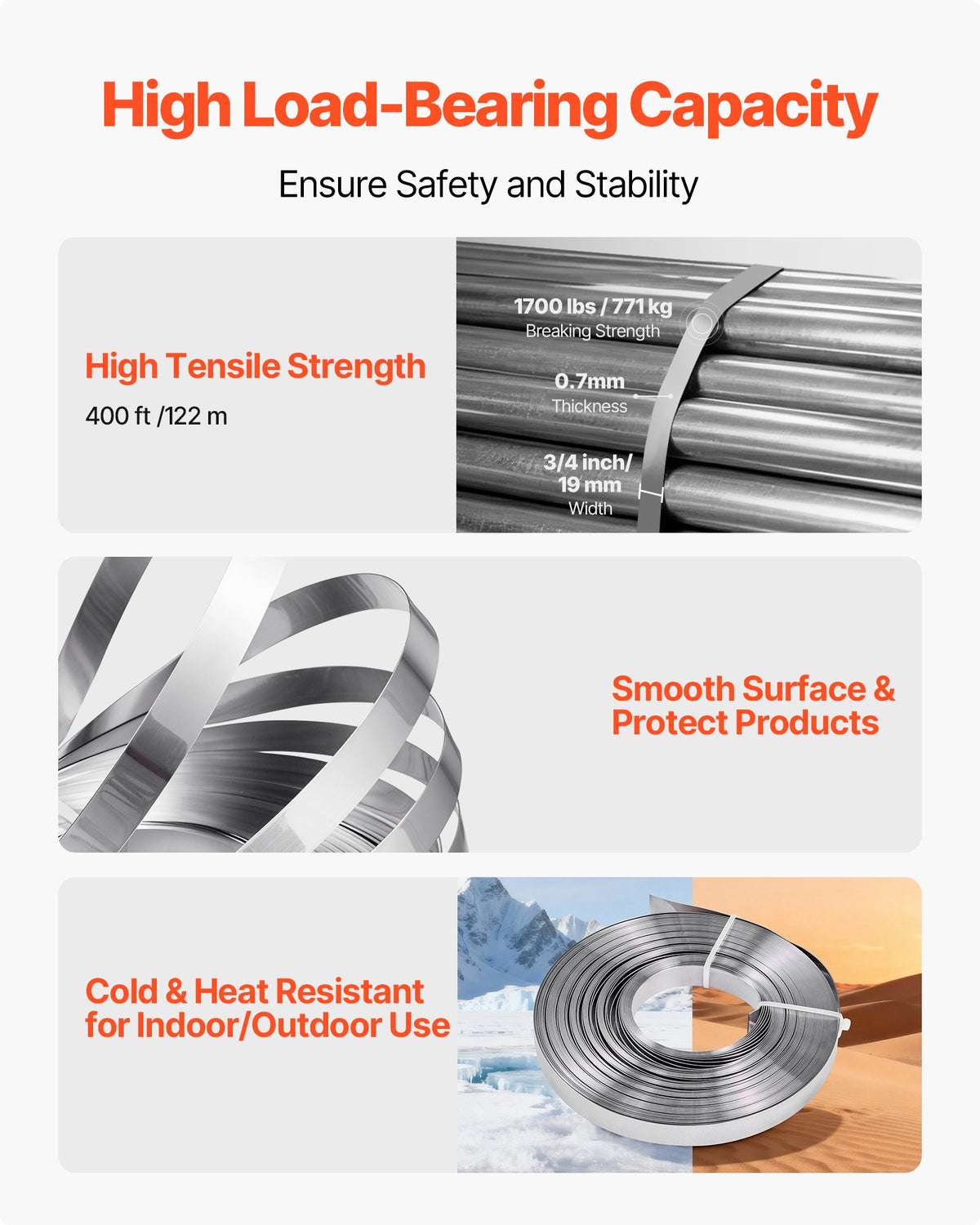 VEVOR Steel Banding Strapping Kit, Heavy Duty Banding Sealer Tool with 400 ft Binding Straps, 400 Metal Clasps, Manual Pallet Packaging Strapping Kit for Warehouse, Transportation, Industrial Bundling - GDSDKZGJGD34CH7CO001V0 - view 6