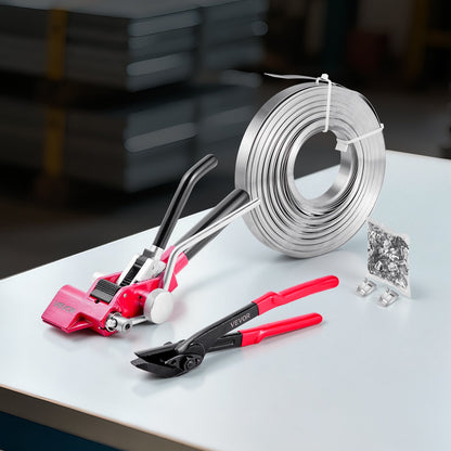 VEVOR Steel Banding Strapping Kit, Heavy Duty Banding Sealer Tool with 400 ft Binding Straps, 400 Metal Clasps, Manual Pallet Packaging Strapping Kit for Warehouse, Transportation, Industrial Bundling - GDSDKZGJGD34CH7CO001V0 - view 9