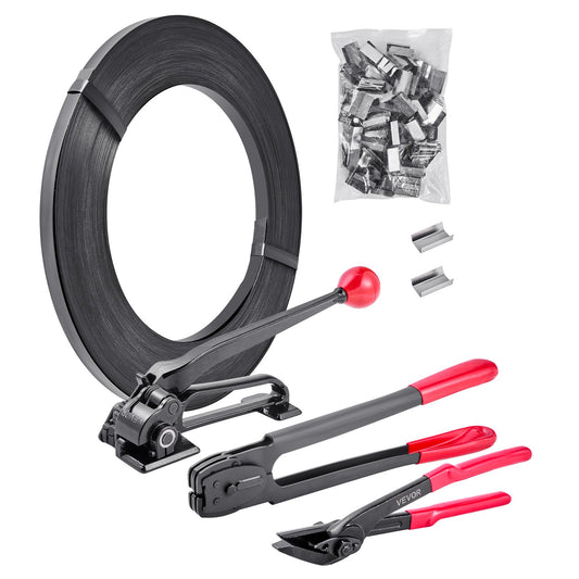 VEVOR Steel Banding Strapping Kit, Heavy Duty Banding Sealer Tool with 600 ft Binding Straps, 300 Metal Seals, Manual Pallet Packaging Strapping Kit for Warehouse, Transportation, Industrial Bundling - GDSDKZGJGD34ESJXQ001V0 - view 1