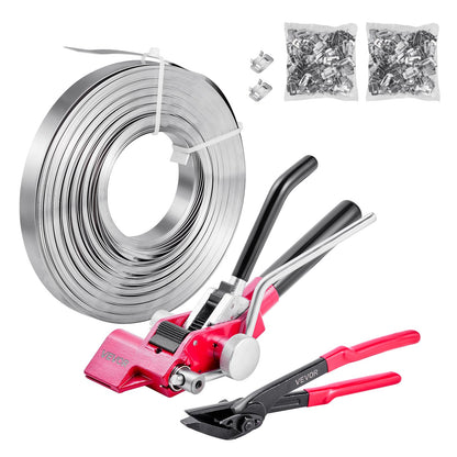 VEVOR Steel Banding Strapping Kit, Heavy Duty Banding Sealer Tool with 200 ft Binding Straps, 200 Metal Clasps, Manual Pallet Packaging Strapping Kit for Warehouse, Transportation, Industrial Bundling - GDSDKZGJGD34JRP0Z001V0 - view 1