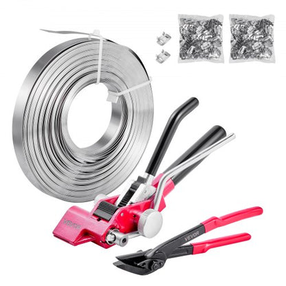 VEVOR Steel Banding Strapping Kit, Heavy Duty Banding Sealer Tool with 200 ft Binding Straps, 200 Metal Clasps, Manual Pallet Packaging Strapping Kit for Warehouse, Transportation, Industrial Bundling - GDSDKZGJGD34JRP0Z001V0 - view 2