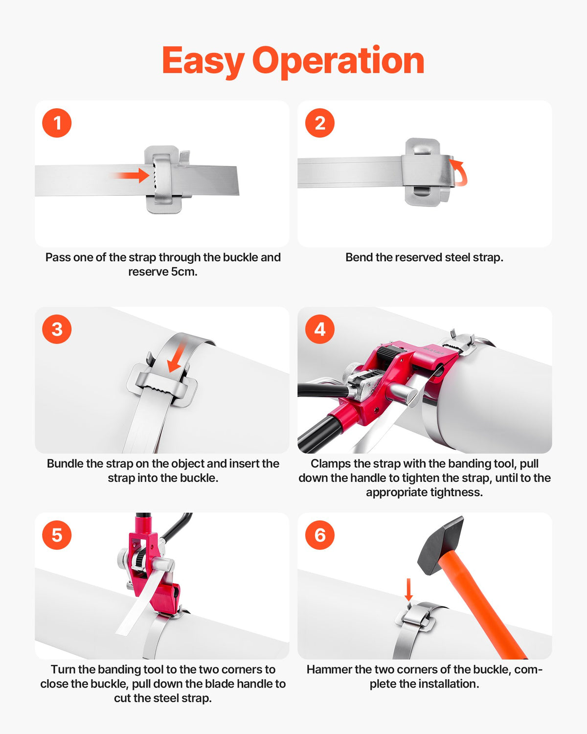 VEVOR Steel Banding Strapping Kit, Heavy Duty Banding Sealer Tool with 200 ft Binding Straps, 200 Metal Clasps, Manual Pallet Packaging Strapping Kit for Warehouse, Transportation, Industrial Bundling - GDSDKZGJGD34JRP0Z001V0 - view 4