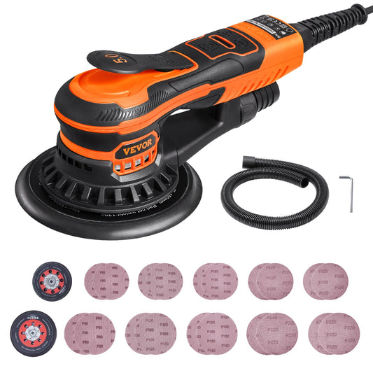 VEVOR Random Orbital Sander 5 & 6-Inch, 350W Brushless Orbital Sander, 10,000 PRM 6 Variable Speed Electric Palm Sander with 20PCS Sandpapers, Dust Connector & Hose for Woodworking Detailing Sanding - GDSGJBS56INCT563HV1 - view 1
