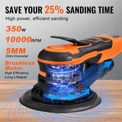 VEVOR Random Orbital Sander 5 & 6-Inch, 350W Brushless Orbital Sander, 10,000 PRM 6 Variable Speed Electric Palm Sander with 20PCS Sandpapers, Dust Connector & Hose for Woodworking Detailing Sanding - GDSGJBS56INCT563HV1 - view 5