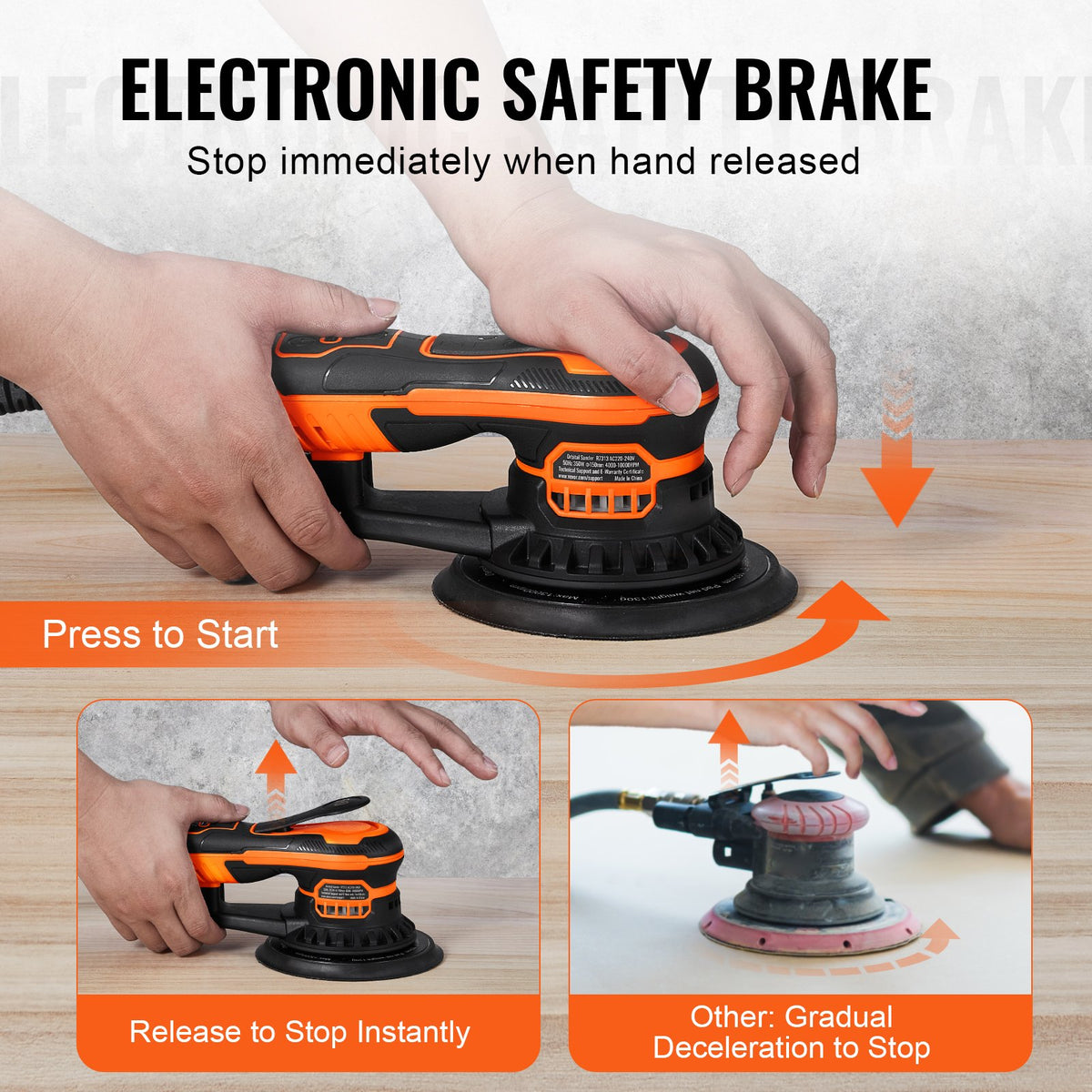 VEVOR Random Orbital Sander 5 & 6-Inch, 350W Brushless Orbital Sander, 10,000 PRM 6 Variable Speed Electric Palm Sander with 20PCS Sandpapers, Dust Connector & Hose for Woodworking Detailing Sanding - GDSGJBS56INCT563HV1 - view 6