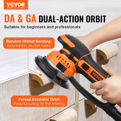 VEVOR Random Orbital Sander, 6-Inch DA & GA Dual Action Orbital Sander, 850W 7400PRM 6 Variable Speed Electric Palm Sander with 10PCS Sandpapers, Dust Connector for Woodworking Detailing Sanding - GDSGJBS6INCHPL1CBV1 - view 3