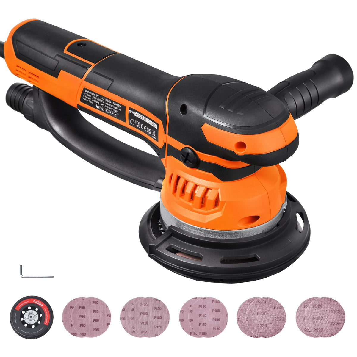 VEVOR Random Orbital Sander, 6-Inch DA & GA Dual Action Orbital Sander, 850W 7400PRM 6 Variable Speed Electric Palm Sander with 10PCS Sandpapers, Dust Connector for Woodworking Detailing Sanding - GDSGJBS6INCHPL1CBV1 - view 10
