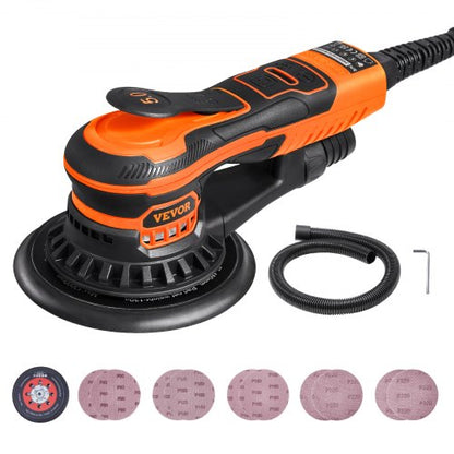 VEVOR Random Orbital Sander 6-Inch, 350W Brushless Orbital Sander, 10,000 PRM 6 Variable Speed Electric Palm Sander with 10PCS Sandpapers, Dust Connector & Hose for Woodworking Detailing Sanding - GDSGJBS6INCHW5JEXV1 - view 2