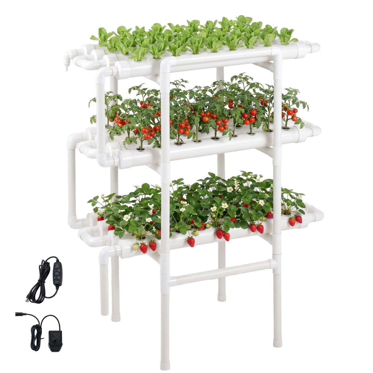 VEVOR Hydroponics Growing System Kit, 3-Tier 108 Sites UPVC Pipe Hydroponic Grow Kit with Timed Irrigation, Sun & Light Blocking Pipes, Indoor Home Garden Vegetable Planting Grow Kits for Fruit Herb - GDSPZZXT108KHGSUP001V1 - view 1