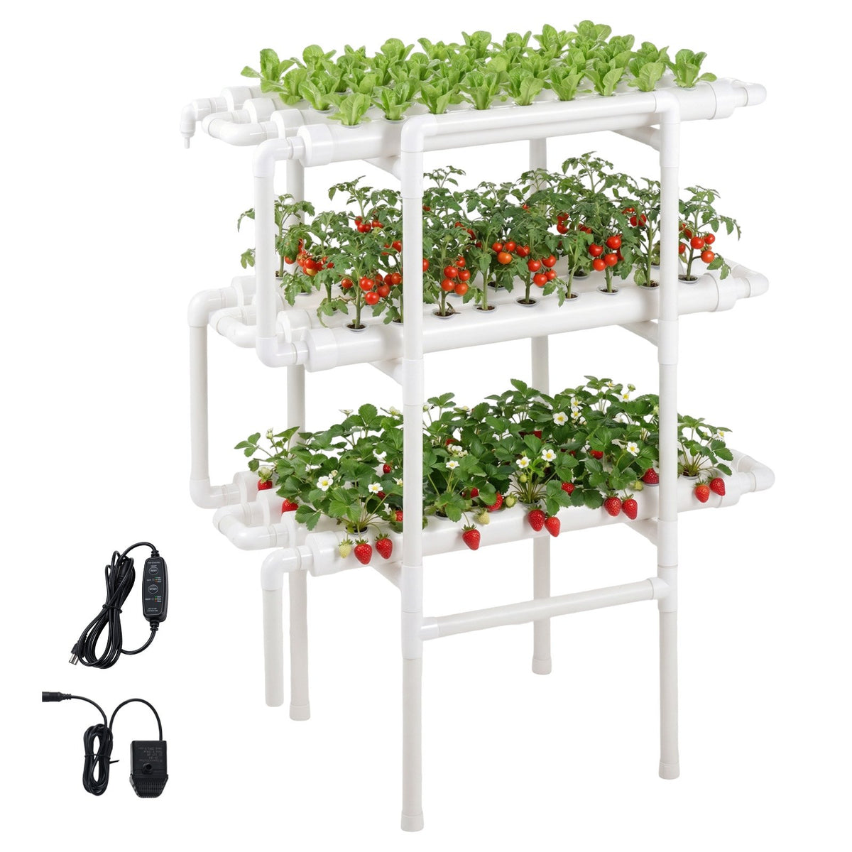 VEVOR Hydroponics Growing System Kit, 3-Tier 108 Sites UPVC Pipe Hydroponic Grow Kit with Timed Irrigation, Sun & Light Blocking Pipes, Indoor Home Garden Vegetable Planting Grow Kits for Fruit Herb - GDSPZZXT108KHGSUP001V1 - view 10