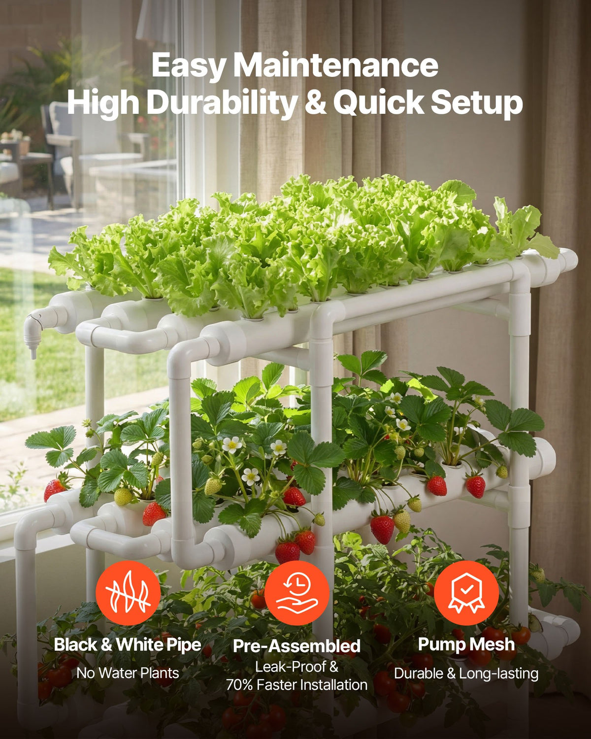 VEVOR Hydroponics Growing System Kit, 3-Tier 108 Sites UPVC Pipe Hydroponic Grow Kit with Timed Irrigation, Thickened Hydroponic Pipes, Indoor Home Garden Vegetable Planting Grow Kits for Fruit Herb - GDSPZZXT3C100D7RL001V1 - view 3