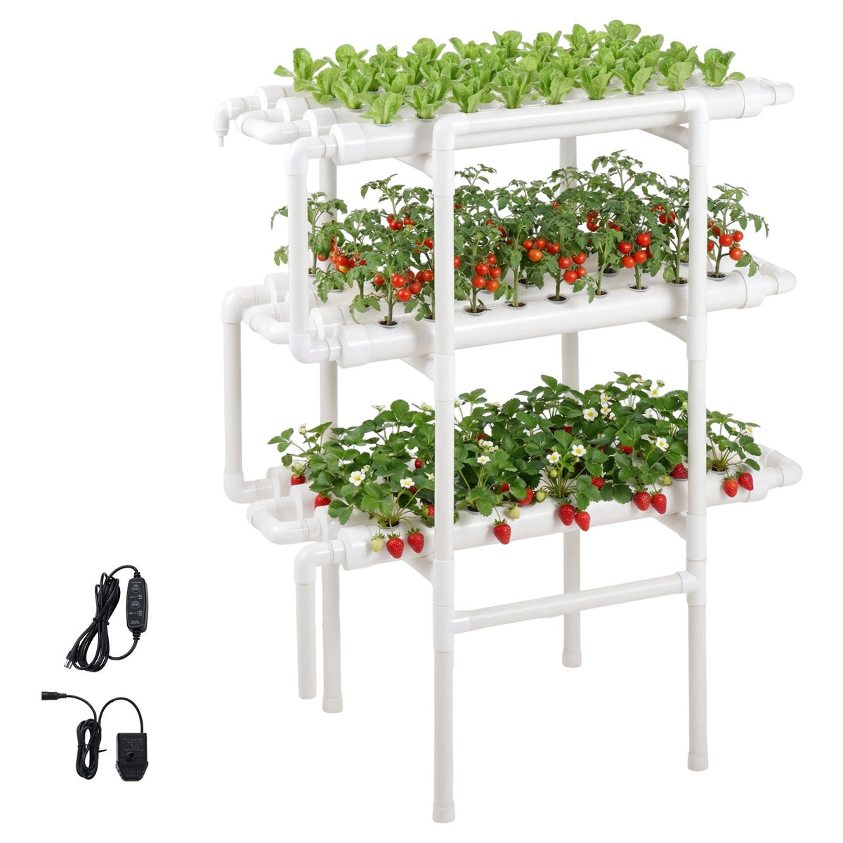 VEVOR Hydroponics Growing System Kit, 3-Tier 108 Sites UPVC Pipe Hydroponic Grow Kit with Timed Irrigation, Thickened Hydroponic Pipes, Indoor Home Garden Vegetable Planting Grow Kits for Fruit Herb - GDSPZZXT3C100D7RL001V1 - view 10