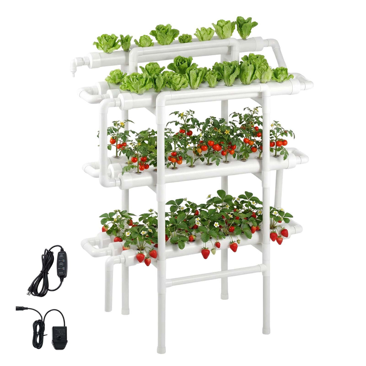 VEVOR Hydroponics Growing System Kit, 3-Tier 90 Sites UPVC Pipe Hydroponic Grow Kit with Timed Irrigation, Sun & Light Blocking Pipes, Indoor Home Garden Vegetable Planting Grow Kits for Fruit Herb - GDSPZZXT90K33TJEI001V1 - view 1