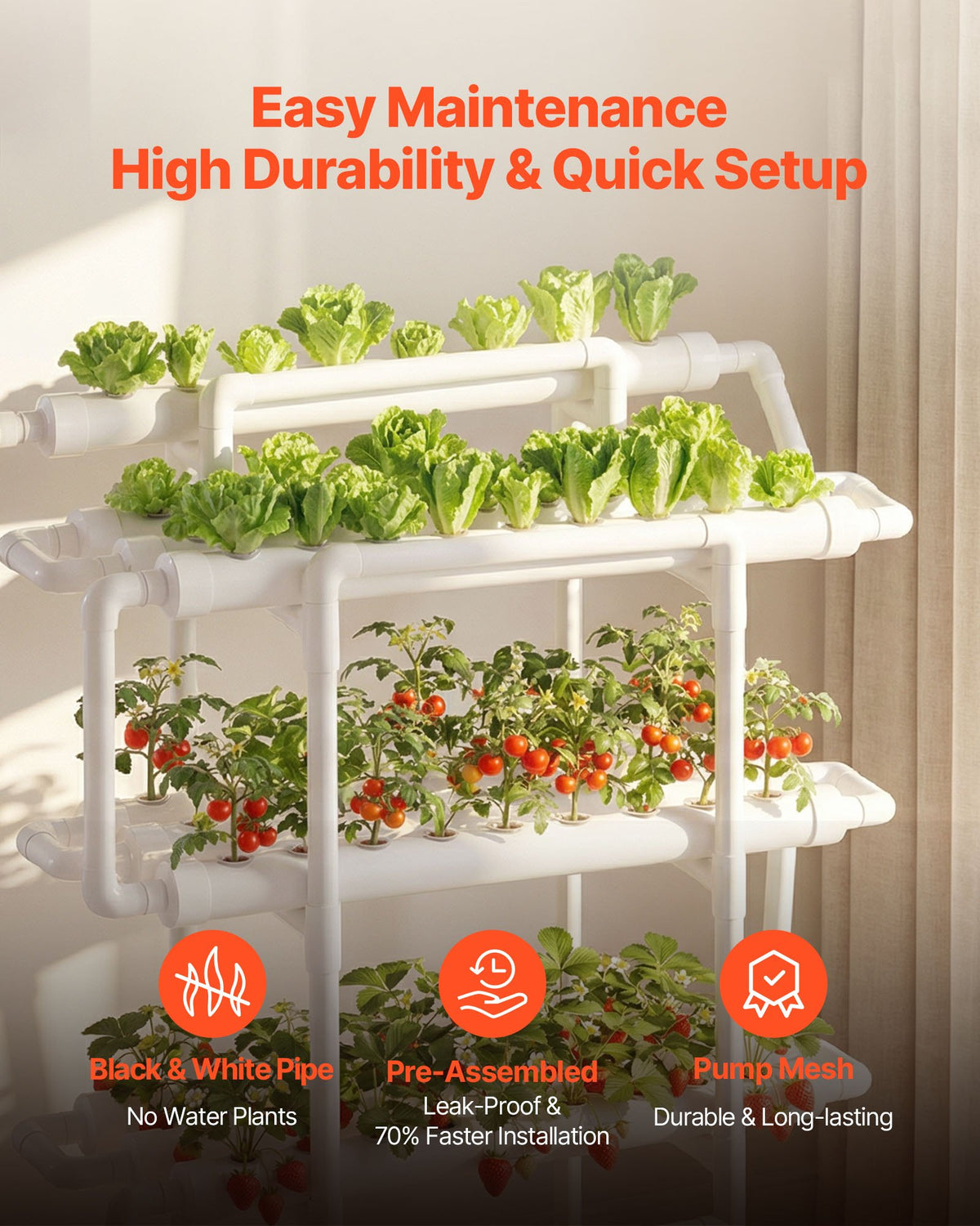 VEVOR Hydroponics Growing System Kit, 3-Tier 90 Sites UPVC Pipe Hydroponic Grow Kit with Timed Irrigation, Sun & Light Blocking Pipes, Indoor Home Garden Vegetable Planting Grow Kits for Fruit Herb - GDSPZZXT90K33TJEI001V1 - view 3