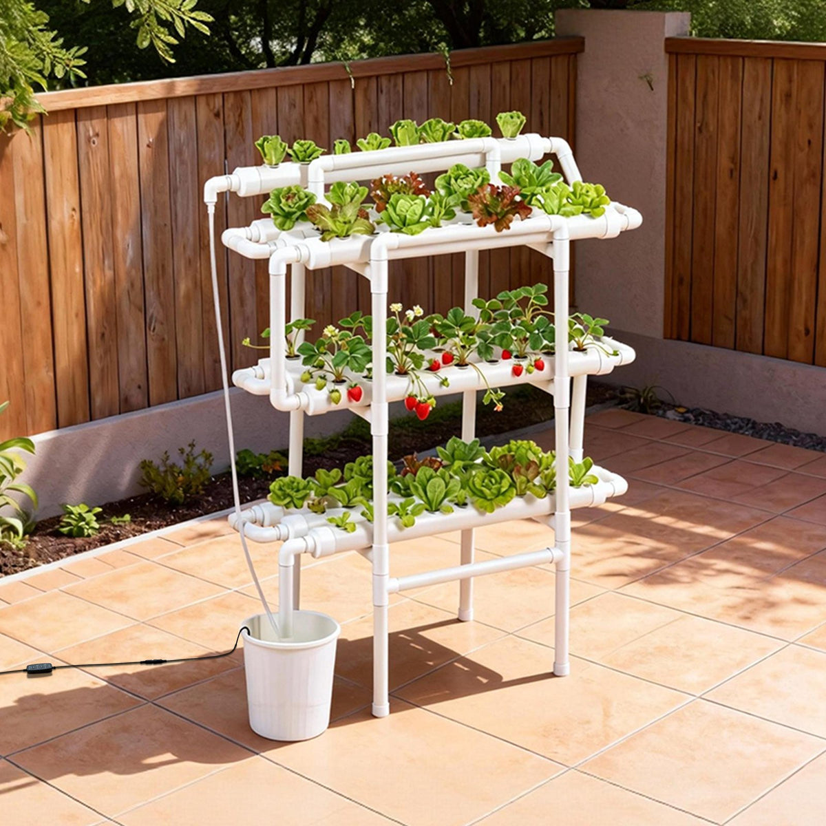 VEVOR Hydroponics Growing System Kit, 3-Tier 90 Sites UPVC Pipe Hydroponic Grow Kit with Timed Irrigation, Sun & Light Blocking Pipes, Indoor Home Garden Vegetable Planting Grow Kits for Fruit Herb - GDSPZZXT90K33TJEI001V1 - view 9