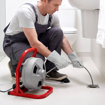VEVOR Drain Cleaner Machine 50 FT x 5/16 Inch, Sewer Snake Auger with 228RPM Electric Drill, Manual Feed Drain Cleaning Machine with 6 Cutters & Air-activated Foot Switch for 2" to 4" Pipes - GDSTJLSGTSSD08LY3001V1 - view 9