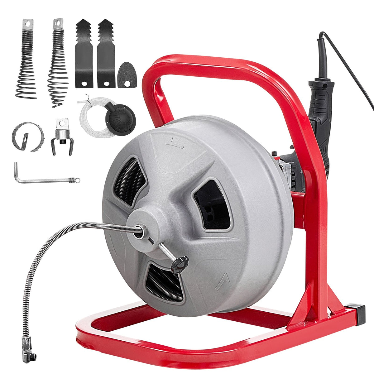 VEVOR Drain Cleaner Machine 50 FT x 5/16 Inch, Sewer Snake Auger with 228RPM Electric Drill, Manual Feed Drain Cleaning Machine with 6 Cutters & Air-activated Foot Switch for 2" to 4" Pipes - GDSTJLSGTSSD08LY3001V1 - view 10
