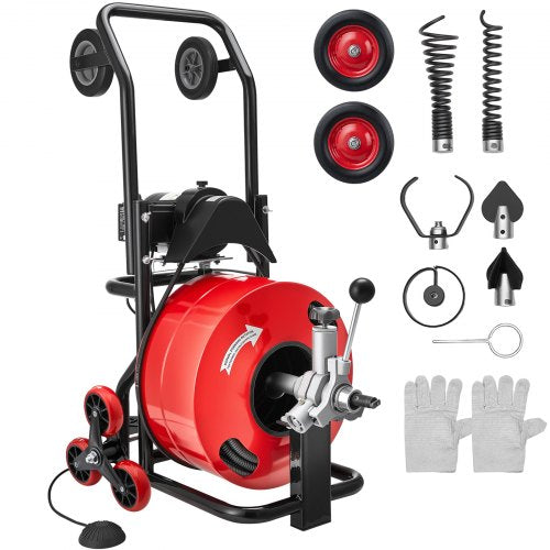 VEVOR Drain Cleaner Machine 100 FT x 3/4 Inch, Auto Feed Sewer Snake Auger, Portable Drain Cleaning Machine with Multi-Wheel Combination, 6 Cutters & Air-Activated Foot Switch for 4" to 8" Pipes - GDSTJLSGTSZD6CZH9001V1 - view 2