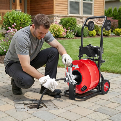 VEVOR Drain Cleaner Machine 100 FT x 3/4 Inch, Auto Feed Sewer Snake Auger, Portable Drain Cleaning Machine with Multi-Wheel Combination, 6 Cutters & Air-Activated Foot Switch for 4" to 8" Pipes - GDSTJLSGTSZD6CZH9001V1 - view 9