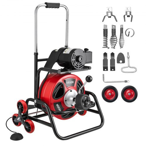 VEVOR Drain Cleaner Machine 100 FT x 1/2 Inch, Auto Feed Sewer Snake Auger, Portable Drain Cleaning Machine with Climbing Wheels, Adjustable Drum, 8 Cutters & Foot Switch for 2" to 6" Pipes - GDSTJLSGTSZDYGHE9001V1 - view 2