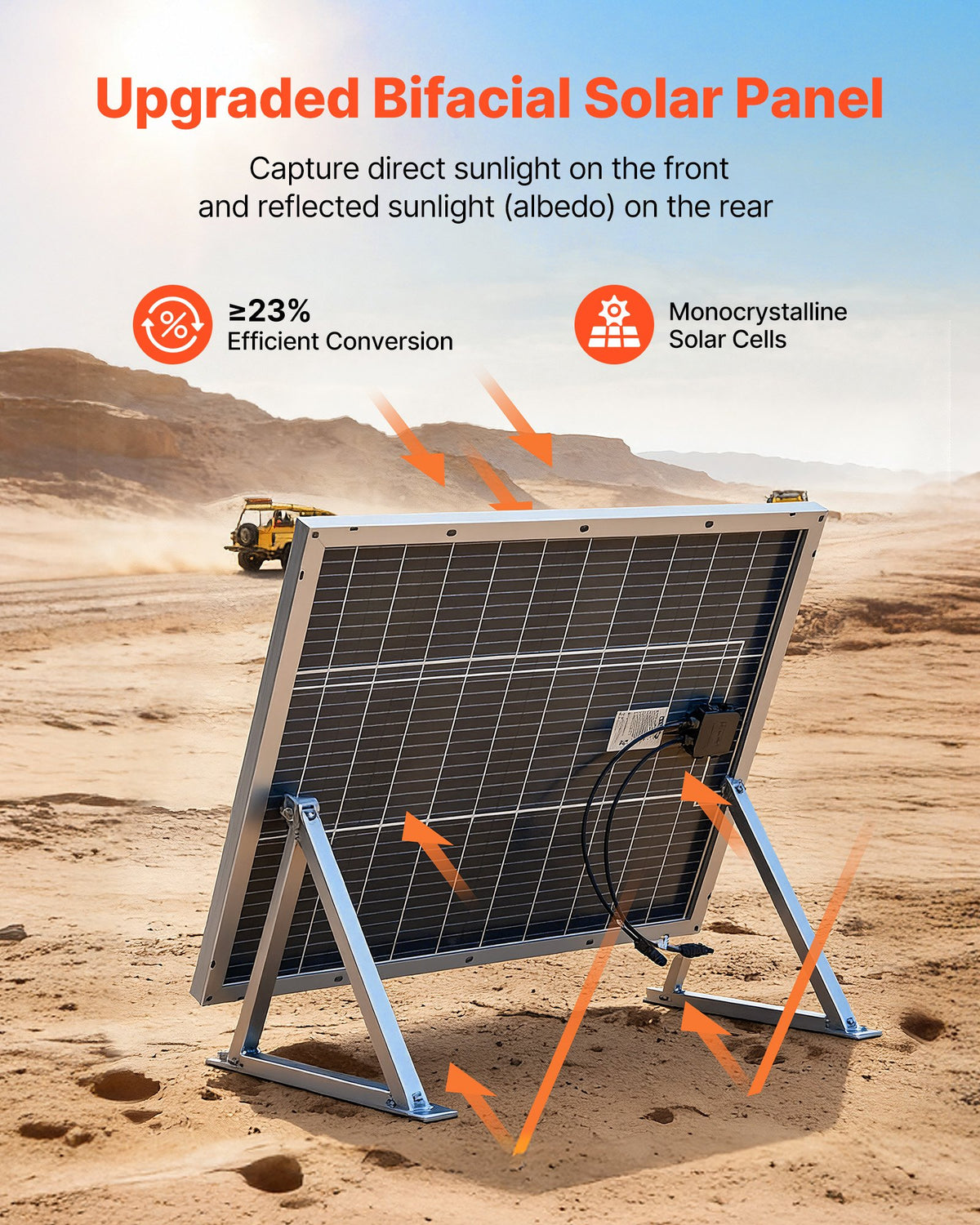 VEVOR 2PCS 100W Bifacial Solar Panels, 23% High-Efficiency N-Type Monocrystalline PV Module with MC4 Output & Aluminum Frame, IP67 Waterproof Solar Panel for Car Boat RV Flat Rooftop Off-Grid - GDSTYNB2100WXPNKI001V1 - view 3